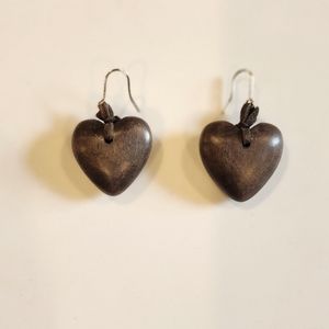 Ladies heart shaped wood earrings